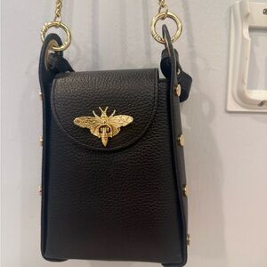 Italian Leather Bag with Gold Accents